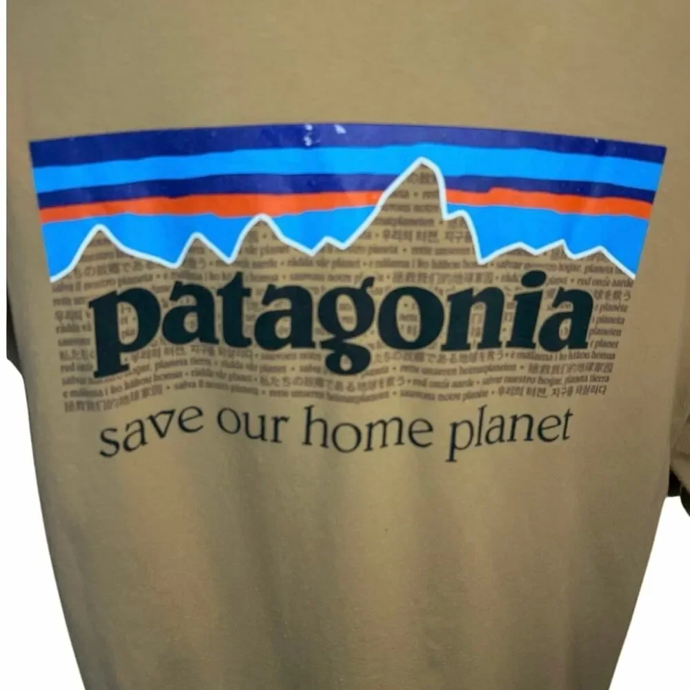 Patagonia Mens SZ L Tan P-6 Logo Responsibili-Tee Organic Cotton Crew Neck Shirt - Picture 6 of 14